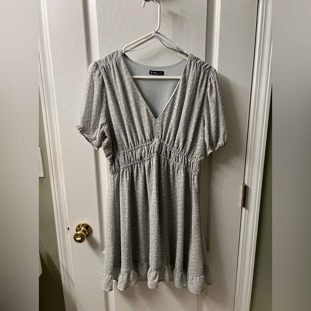 Very J Light Blue Gray Patterned Mini Dress